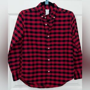 J crew crewcuts Boys Long Sleeved Button- Up Shirt Size 12 Red & Black